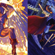 Alex Ross' art of Steve Rogers and Sam Wilson both in action as Captain America.